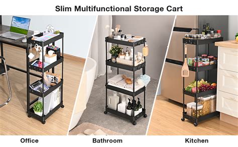 Kingrack Slim Storage Trolley Narrow Rolling Cart Tier On Wheels