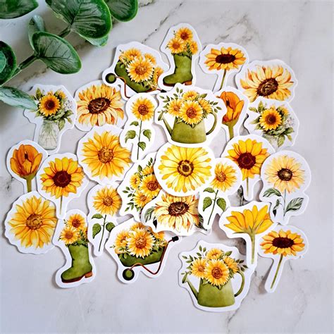 Mini Sunflower Sticker Pack Pack Of 6 Scrapbooking Planner Stickers