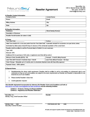 Fillable Online Reseller Agreement Cover Page Vad Fax Email