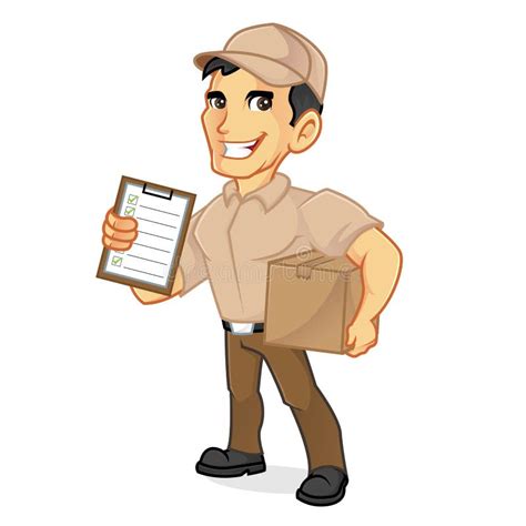 Delivery Man Holding Package And Clipboard Stock Vector Illustration