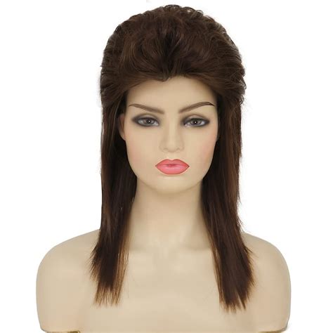 Swiking Brown Mullet Wigs For Women Curly 70s 80s Rocker Shoulder Length Hair