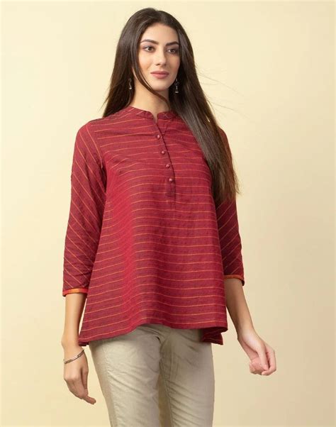 Buy Fabindia Cotton Zari Striped Short Kurta Online In India Fabindia