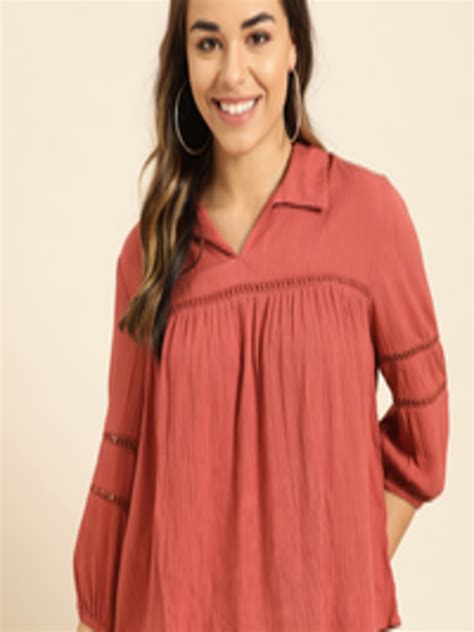 Buy Dressberry Women Rust Orange Solid A Line Top Tops For Women