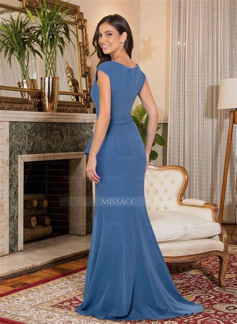 Elegant Asymmetrical Neckline Mermaid Sweep Train Crepe Satin Mother Of