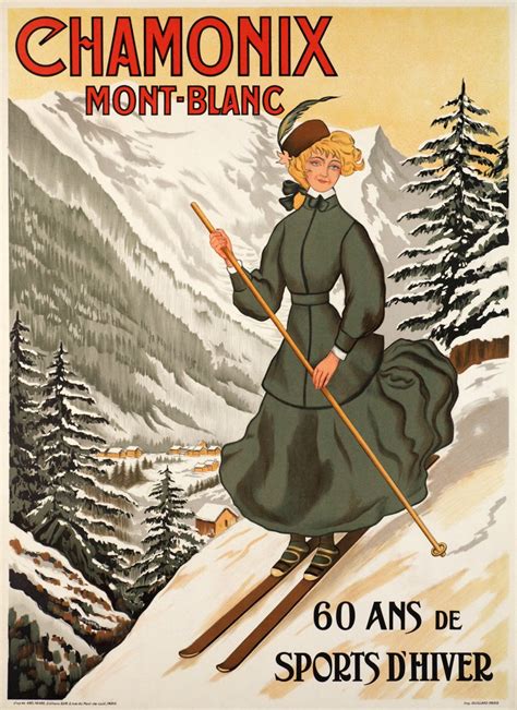 Affiche Ancienne Chamonix Mont Blanc Ans De Sports D Hiver