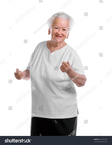 Happy Dancing Old Woman On White Stock Photo 122473702 Shutterstock