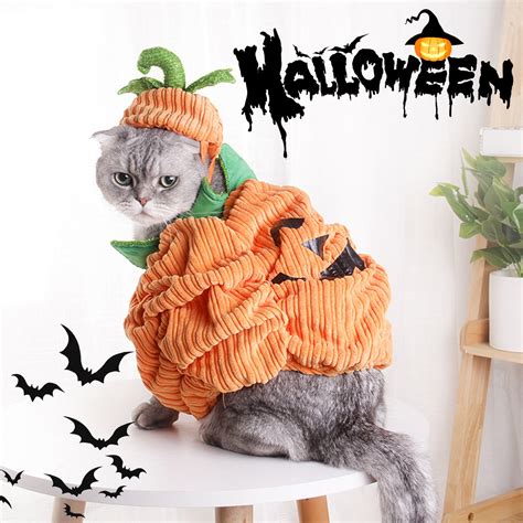 Kiskick Cute Corduroy Halloween Pet Costumes, Pumpkin Model Funny Comfortable Dress for Small ...