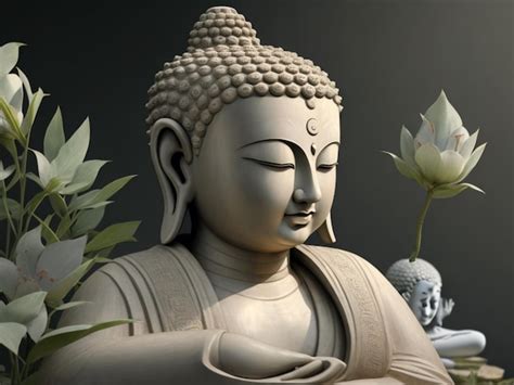 Premium AI Image Gautam Buddha Portrait Statue Generative AI