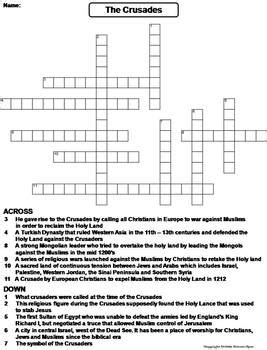 The Crusades Worksheet Crossword Puzzle By Science Spot TpT