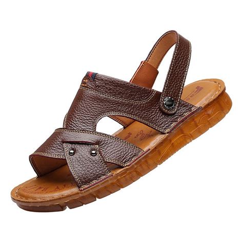 Mens Casual Leather Sandals Open Toe Flats Summer Water Beach Slippers Stream Treakking Shoes