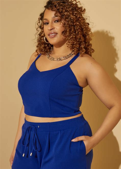 Plus Size V Neck Crop Top Plus Size Three Piece Set