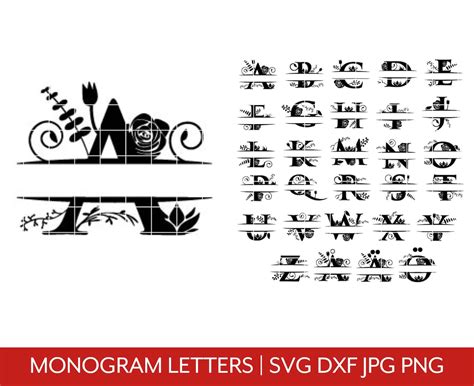 Monogram Svg Font Letters Cricut Font Svg Files Split Monogram Name