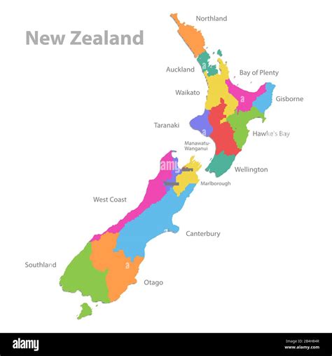 New Zealand Map Administrative Division With Names Colors Map