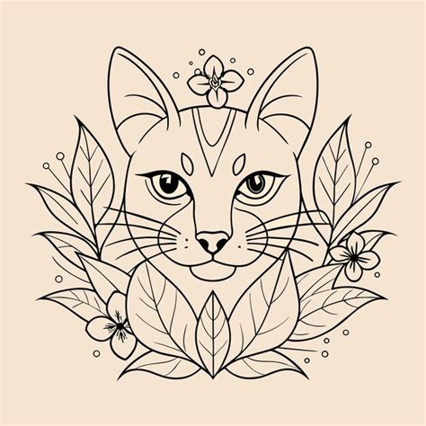 Un Dibujo De Un Gato Con Una Flor En La Cabeza Vector Premium