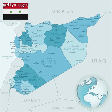 Blue Green Detailed Map Of Syria Administrative Divisions With Country