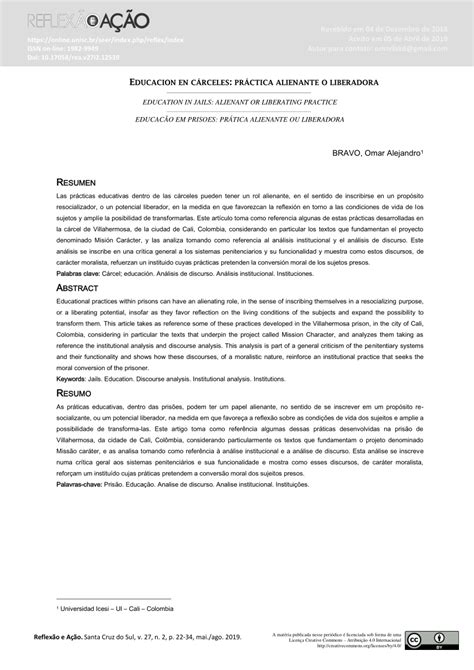 Pdf Educacion En Cárceles Práctica Alienante O Liberadora