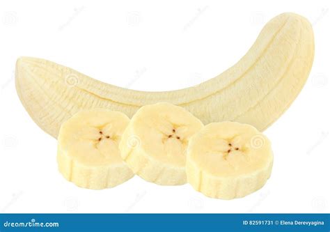 Pieces Of Peeled Banana Isolated On White With Clipping Path Stock