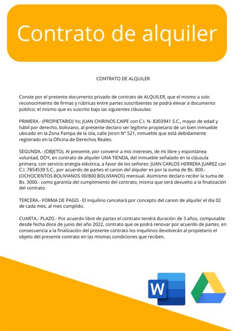 ᐈ Modelo De Contrato De Alquiler Word Bolivia Descargar