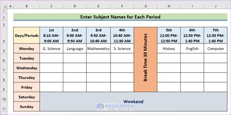 How To Make A School Time Table In Excel With Easy Steps