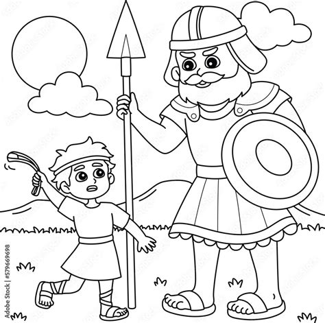 David and Goliath Coloring Page for Kids Stock Vector | Adobe Stock