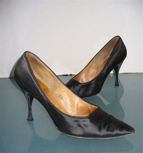 Vintage Agnes Sorel Designs Black Satin Stiletto Heels 85 Aa By