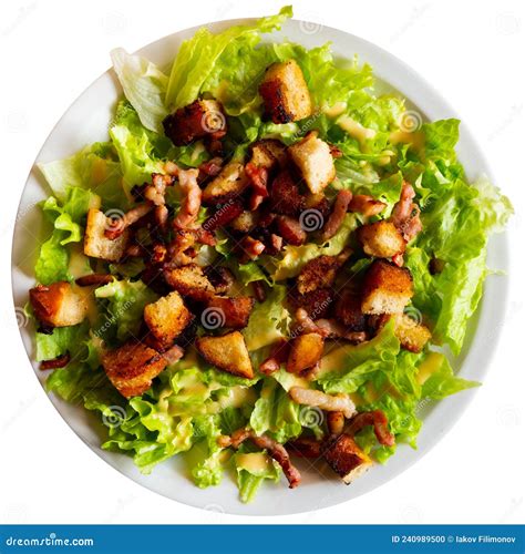 Lettuce Crouton Lardon Salad On Plate Stock Photo Image Of Bacon