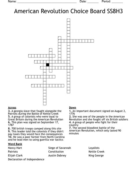 American Revolution Crossword Wordmint