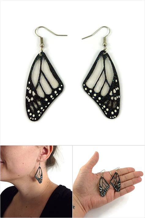 Boucles d oreilles ailes de papillon transparentes et noires à