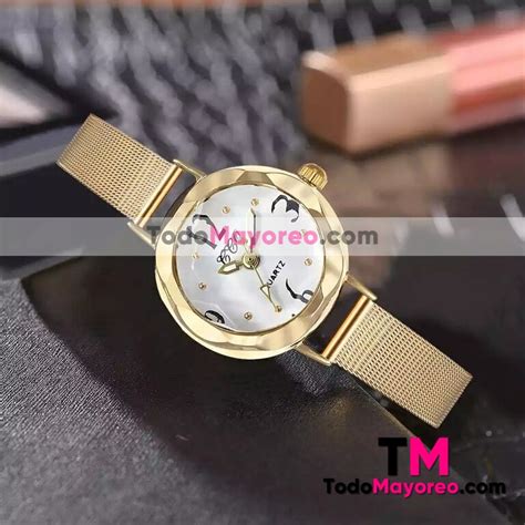 Reloj Delgado Dorado Extensible Metal Mesh Flor R Todomayoreo