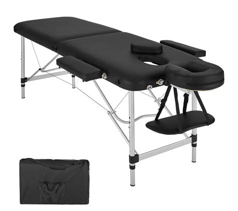 Table De Massage Pliante 2 Zones Aluminium Portable Housse Noir