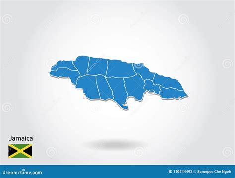 Diseño Del Mapa De Jamaica Con El Estilo 3d Mapa Azul De Jamaica Y