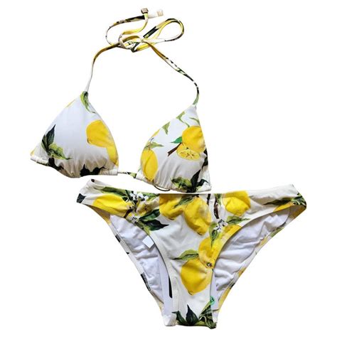 New Dolce And Gabbana Lemon Print White Yellow Bikini Swimsuit Bathing Suit At 1stdibs Lemon