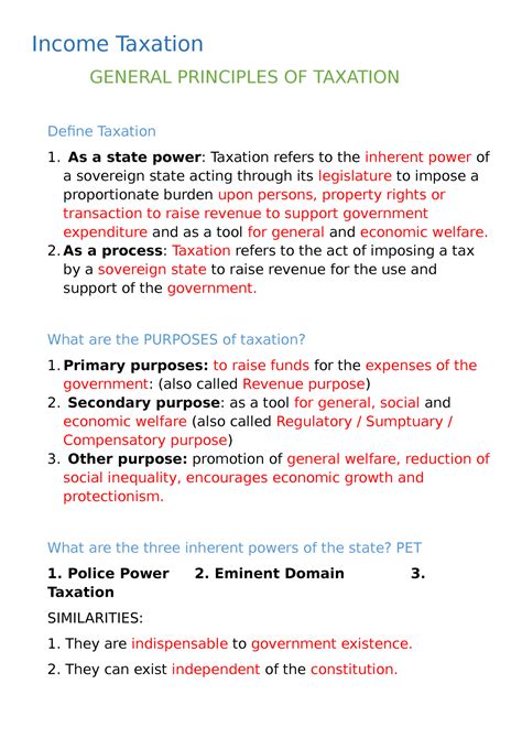 General Principles Of Taxation Income Taxation General Principles Of