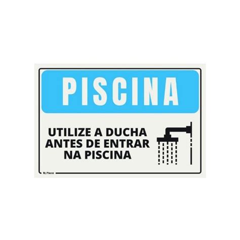 Placa de sinalização Aviso ultilize a Ducha antes de entrar na Piscina