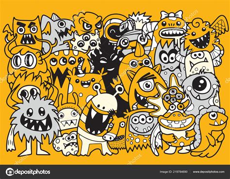 Vector Illustration Doodle Cute Monster Background Hand Drawing Doodle