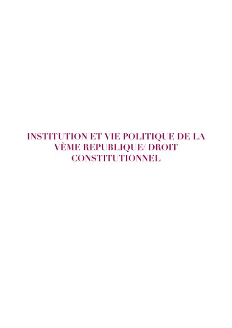 Pdf Cours Institution Et Vie Politique De La V Me Republique Droit