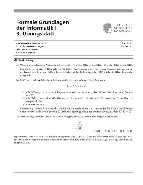 Formale Grundlagen Der Informatik I Bungsblatt