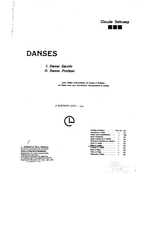 Danse Sacrée Et Danse Profane Debussy Claude Imslp Free Sheet