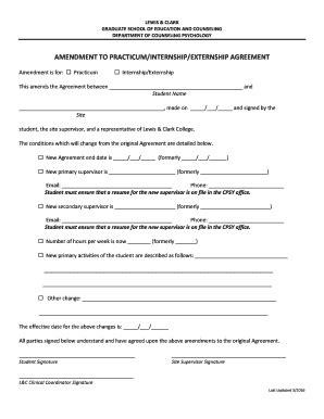 Fillable Online Graduate Lclark Externship Agreement Amendment Form