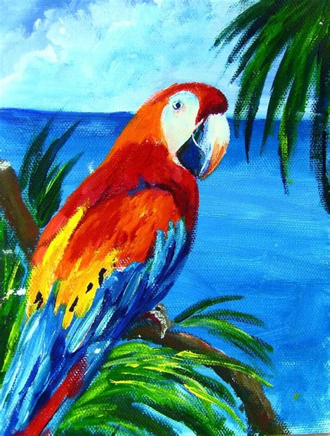 Red Macaw: one hour acrylic painting lesson (Ginger Cook Live) # ...