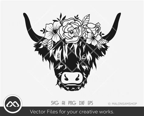 Highland Cow Svg Cow Face With Flowers Cow Svg Highland Cattle Svg Cow Head Svg Cow Face Svg