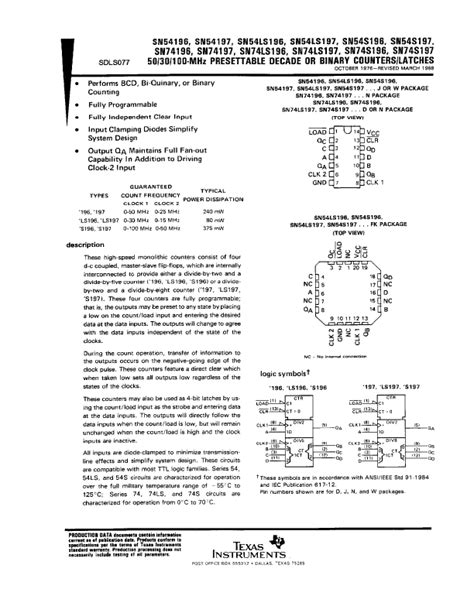 Sn Ls Datasheet Schmitt Triggers Dual Gate Hex Inverter