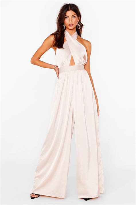 Satin Halter Neck Cut Out Wide Leg Jumpsuit Nasty Gal