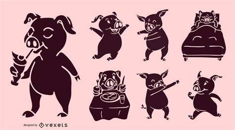 Funny Pig Silhouette Design Set Vector Download