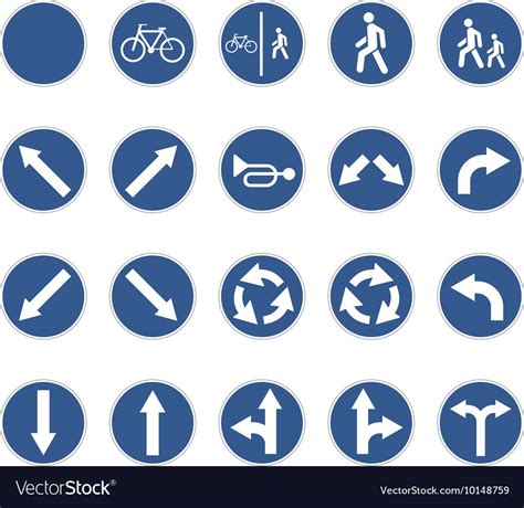 Set Round Blue Road Signs On White Royalty Free Vector Image