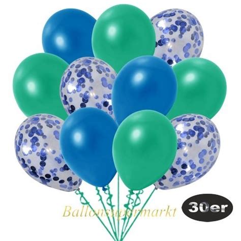 30er Luftballon Set Metallic 10 Blau Konfetti 10 Metallic Türkisgrün