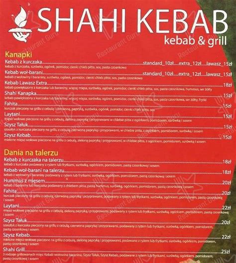 Menu At Shahi Grill Kebab Restaurant Warsaw Grochowska