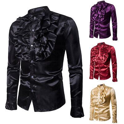 Mens S Disco Ruffle Shirt Frill Tops Blouse Adult Fancy Dress