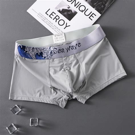 Macio Gelo De Seda Dos Homens Boxer Respir Vel Confort Vel Casual