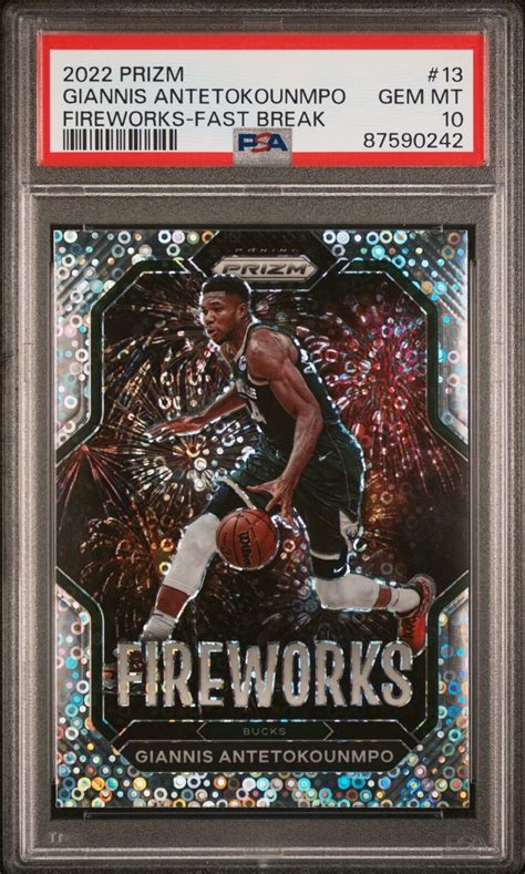 Giannis Antetokounmpo 2022 23 Prizm Fireworks Fast Break Silver 13 PSA